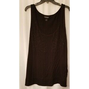 Lane Bryant Beaded Floral Tank Top Black Plus Size Size 26/28